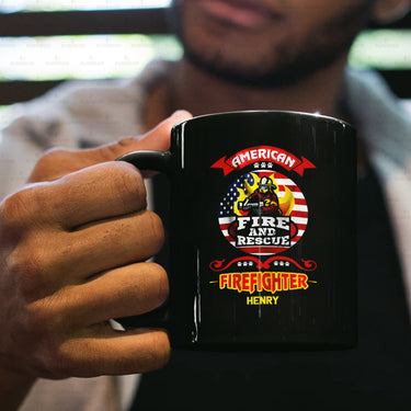 Personalized Dog Gift Idea - American Firefighter Fire And Rescue For Dog Lovers - Black Mug